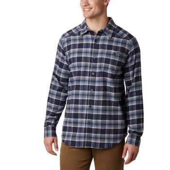 Columbia Cornell Woods Flannel Long Sleeve, Camisa Azul Marino Marrom Para Hombre | 318926-BHZ